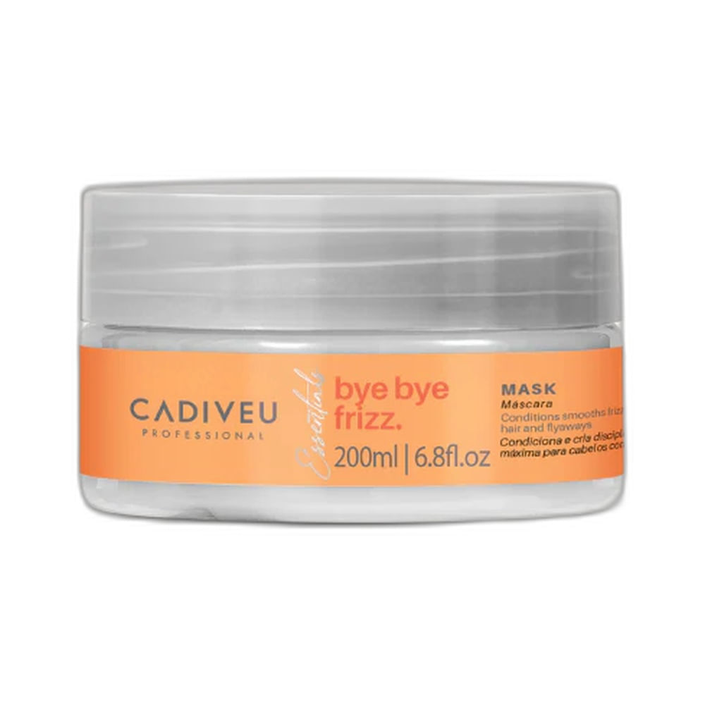 Máscara Capilar Cadiveu Bye Bye Frizz 200ml em pote com tampa cinza e rótulo laranja